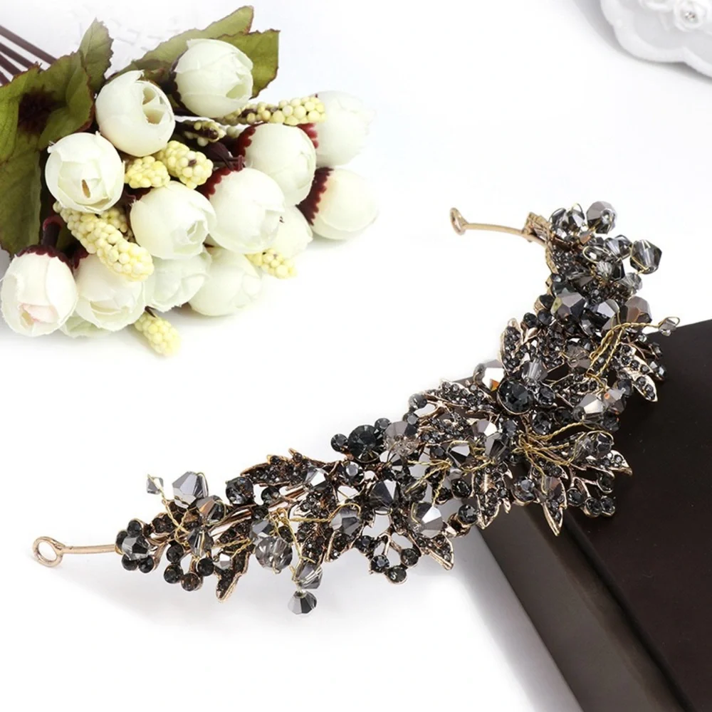 Baroque Black Crystal Bridal Tiaras Crown Rhinestone Pageant Bride Wedding